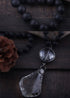 Boho Necklace, RH Antique Brass Lava Stone Glass